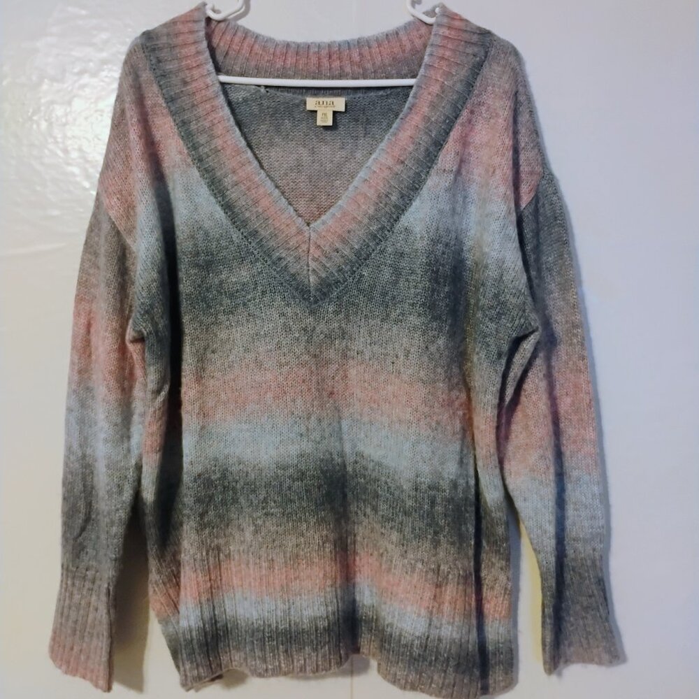 a.n.a Petite XL Ombre V Neck Sweater Pastel Knit Long Sleeve